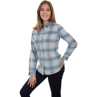 Scully Women's Honey Creek by Blue Corduroy Plaid Long Sleeve Top Blue US
