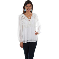 Scully Women's Honey Creek by Ivory Swiss Dot Ruffle Blouse Ivory Medium