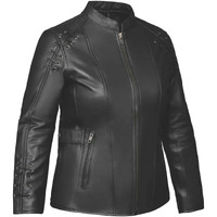 Derringer Women's Laced Premium Lambskin Leather Motorcycle Jacket - Black (M)