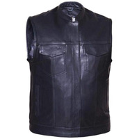 Ultra Men's SOA Style Collared Leather Club Vest,Black,Size - 2XL