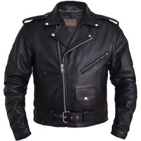 Men's Tradtional Premium Motorcycle Jacket with Plain Sides,Black,Size - 52