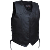 UNIK International Mens Side Lace Premium Leather Goat Vest,Black,4XL
