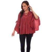 Scully Western Shirt Womens Lace Up Long Sleeves Tunic L Red F0_HC683