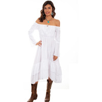 Scully Western Dress Womens L/S Off Shoulder Ruffle L White F0_PSL-249