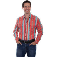 Scully Western Shirt Mens L/S Southwest Stripe Snap 3X Coral F0_PS-243