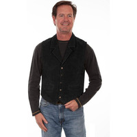Scully Western Vest Mens Aztec Back Snap 3X Black Boar Suede F0_1045