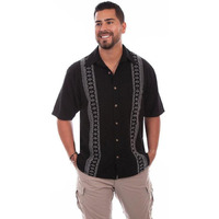 Scully Western Shirt Mens Short Sleeve Calypso 2XB Black Tan F0_5218