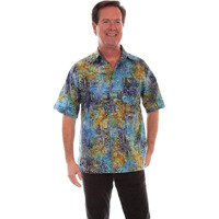 Scully Western Shirt Mens S/S Agean Batik Button XLT Ocean F0_5264