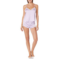 Roma Women's 2pc Eyelash Lace and Satin Lounge Set, Navy/Black, Large