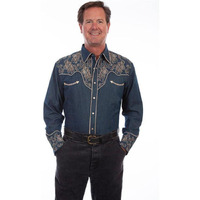 Scully Western Shirt Mens L/S Leafy Scroll Snap XXL Denim F0_P-905