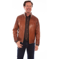 Scully Western Jacket Mens Leather Zip High Collar XXL Cognac F0_1083
