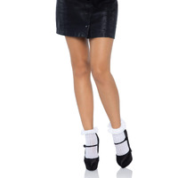 Leg Avenue 3061-00222 Zig Zag Crochet Anklet Socks With Crochet Eyelet Lace, O/S, White