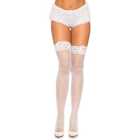 Leg Avenue 9984-00222 Stay Up Lace Top Micro Net Thigh Highs, O/S, White