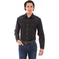 Scully Western Shirt Mens L/S Embroidered Snap XS Black F0_P-893