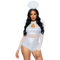 Leg Avenue 86983-00225 3 Pc Heavenly Angel, Includes Holographic Sheer Bodysuit With Snap Crotch, Wings, And Halo, Xs, White