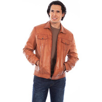 Scully Western Jacket Mens Vintage Leather XL Cognac Lamb F0_1032