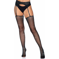 Leg Avenue womens Fishnet Stockings and Garter Belt Set Hosiery, Black Rhinestone, One Size US