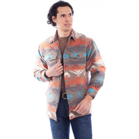 Scully Men's Southwestern Print Button-Doiwn Heavy Shirt Jacket Olive X-Large