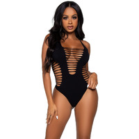 Leg Avenue 89294-00122 Seamless Shredded Racer Back Thong Bodysuit, O/S, Black