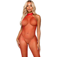 Leg Avenue 89304-00322 Industrial Net Racer Neck Backless Bodystocking, O/S, Red