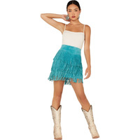 Scully Women's Fringe Tiered Suede Mini Skirt - L704-TRQ Medium Turquoise