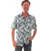 Scully Men's Palm Tree Floral Print Short Sleeve Button Down Western Shirt - 5316-WHT X-