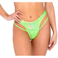 Roma Costumes Women's Standard Metallic Swirl Bikini Bottom W/Strap Detail for Rave/Festival, Neon Green/Silver, Small