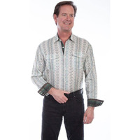 Scully Western Shirt Mens L/S Diamond Print Button XL Sage F0_PS-265