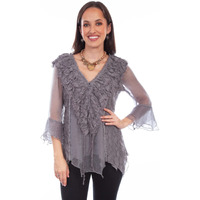 Scully Western Shirt Womens 3/4 Sleeve Crochet Lace XL Gray F0_HC752