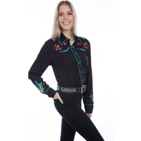 Scully Western Shirt Womens L/S Cactus Embroidery L Black F0_PL-891