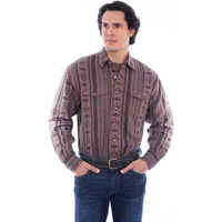 Scully Western Shirt Mens L/S Diamond Stripe Print M Brown F0_PS-281