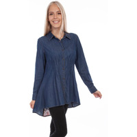 Scully Western Shirt Womens L/S Burn Out Back Button S Denim F0_HC743
