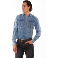 Scully Western Shirt Mens L/S Snap Solid Tencel M Denim F0_PS-285