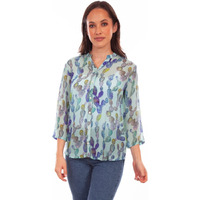 Scully Western Shirt Womens 3/4 Sleeve Button Print M Aqua F0_HC816