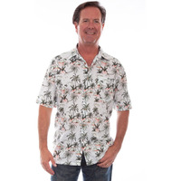 Scully Western Shirt Mens S/S Palm Tree Print Button M White F0_5314