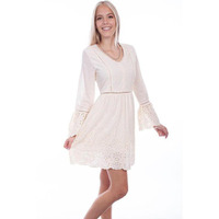 Scully Western Dress Womens L/S Ruffle Lace Trim XS Ivory F0_PSL-264