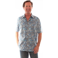 Scully Western Shirt Mens S/S Palm Tree Print Button L Gray F0_5312