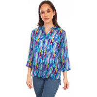 Scully Western Shirt Womens 3/4 Sleeve Button Print XL Blue F0_HC817