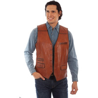 Scully Western Vest Mens Leather Denim Back Button XXL Cognac F0_1091