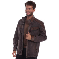 Scully Western Jacket Mens Canvas Leather Trim XL Chocolate F0_1089