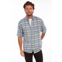 Scully Western Shirt Mens S/S Worn Out Plaid L Blue F0_WO001