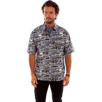 Scully Western Shirt Mens S/S Hawaiian Print S Midnight Sky F0_5351