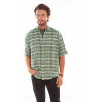 Scully Western Shirt Mens S/S Worn Out Plaid XXL Green F0_WO001