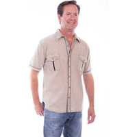 Scully Western Shirt Mens S/S Ridgeline Button Front L Stone F0_5257