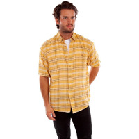 Scully Western Shirt Mens S/S Worn Out Plaid S Yellow F0_WO001