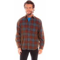 Scully Western Shirt Mens L/S Corduroy Plaid L Red Blue F0_5341