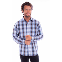 Scully Western Shirt Mens L/S Worn Out's Plaid L Blue Brown F0_WO002