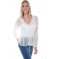 Scully Western Shirt Womens L/S Embroidered Mesh Tie M White F0_HC747