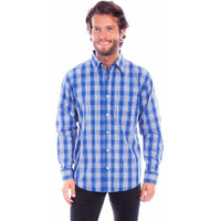 Scully Western Shirt Mens Long Sleeve Plaid Button XXL Blue F0_WO004