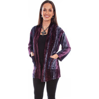 Scully Western Cardigan Womens L/S Velvet Pockets L Plum F0_HC797
